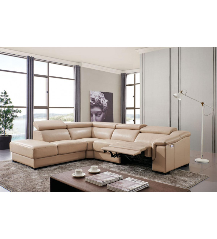 ESF 760 Beige Leather Living Room Sectional Electric Recliner Left Hand Facing