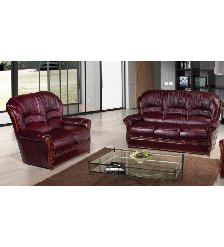Modern Italian Leather Living Room Sofa Set 2 Pcs Burgundy Traditional ESF Sara