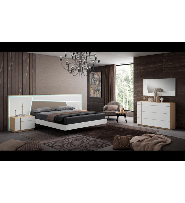 Matt White & Natural Oak King Bedroom Set 5Pcs Made in Spain ESF Anna