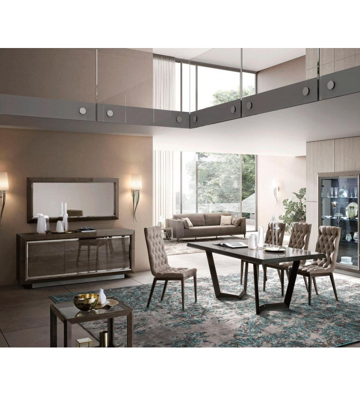Walnut Finish & Beige Fabric Dining Table Set 7Pcs w/Buffet Modern ESF Elite