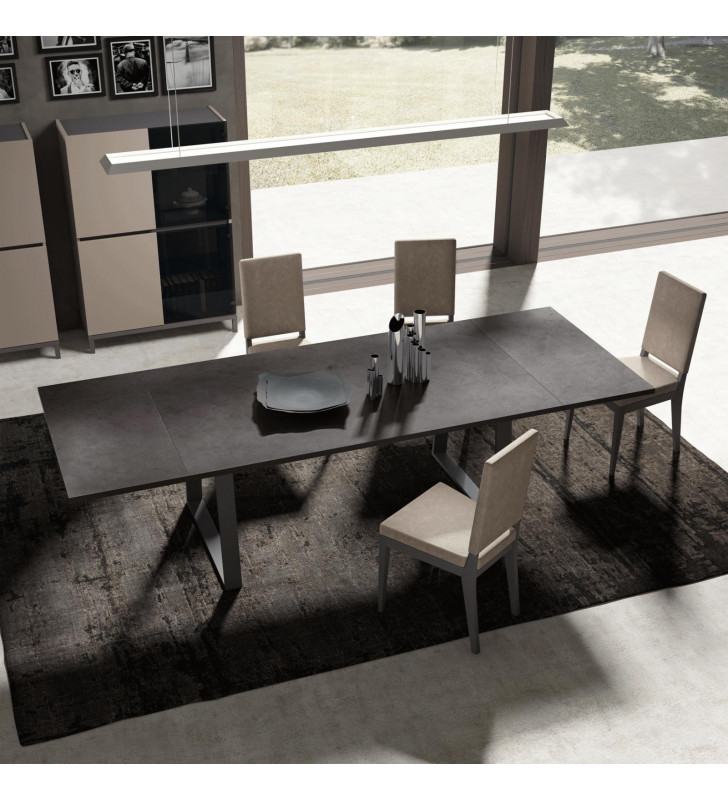 Grey Solid Beach Wood Formal Dining Table Set 5 Pcs Made in Italy ESF Kali