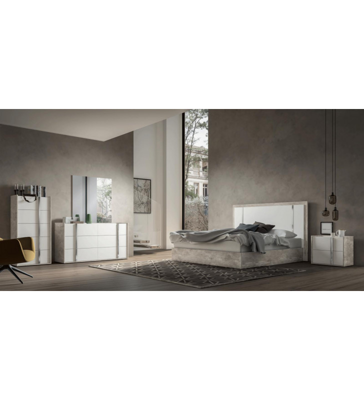 High Gloss White & Grey Queen Bedroom Set 6Pcs w/Chest Made in Italy ESF Traviso