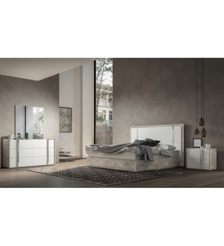 High Gloss White & Grey Queen Bedroom Set 5 Pcs Made in Italy ESF Traviso