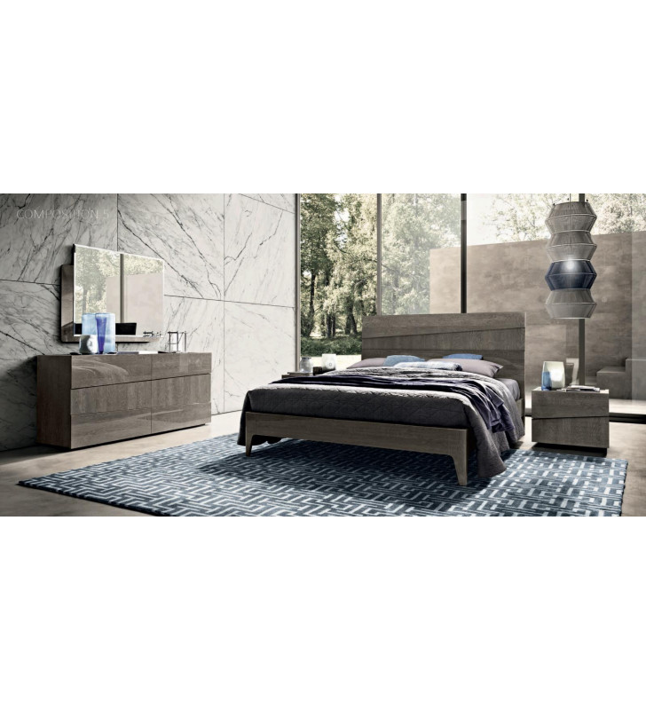 Modern High Gloss Grey King Bedroom Set 5 Pcs Made in Italy ESF Tekno
