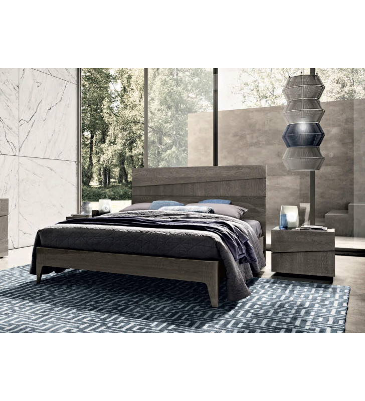 Modern High Gloss Grey Queen Bed & 2 Nightstands Made in Italy ESF Tekno