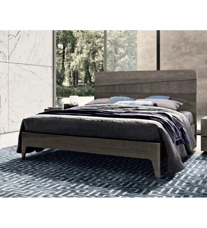 Modern High Gloss Grey Finish Queen Size Bed Made in Italy ESF Tekno