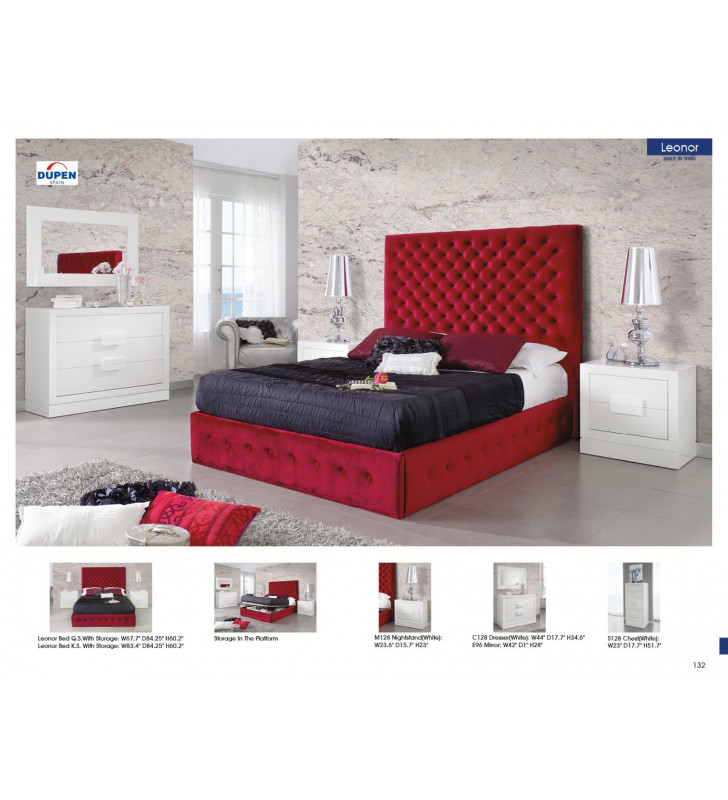 King Storage Bedroom Set 6 Leonor Burgundy Contemporary Made in Spain ESF Dupen