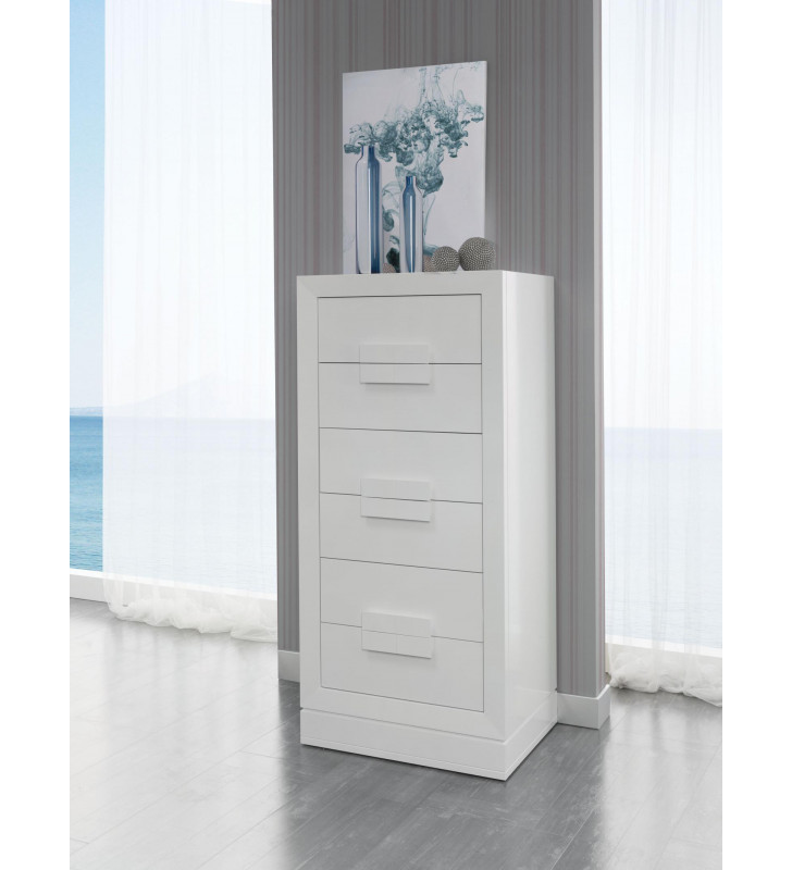 Glossy White Lacquer 6 Drawer Chest S128 Contemporary Made in Spain ESF Dupen