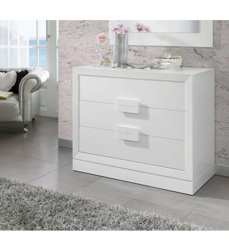 Glossy White Lacquer 3 Drawer Dresser C128 Contemporary Made in Spain ESF Dupen