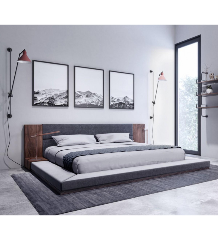 Jagger Japanese King Bed Built-In Nightstands Dark Grey & Walnut Nova Domus VIG 