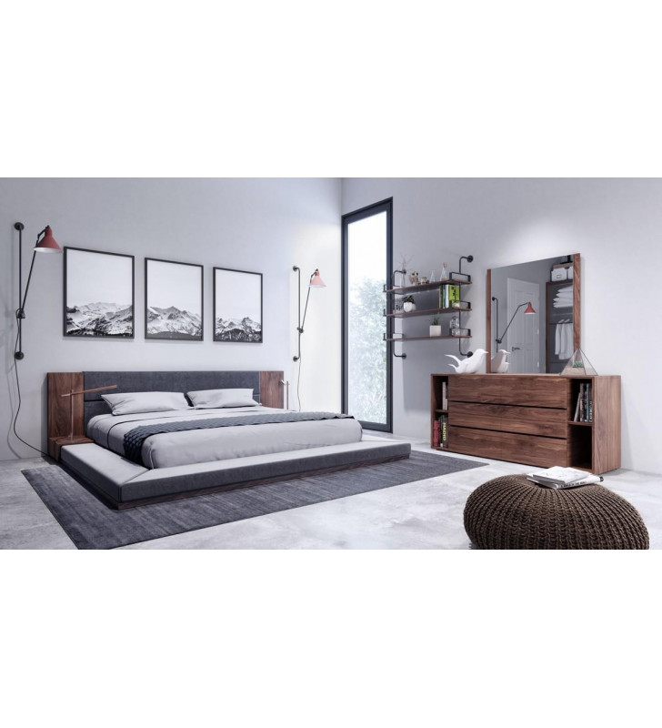 Jagger Japanese Queen Bedroom Set 3 Built-In Nightstands Dark Nova Domus VIG
