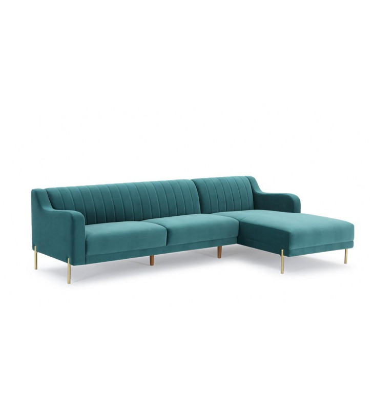Teal Velvet Sectional Sofa w/ Right Facing Chaise VIG Divani Casa Flow Modern 