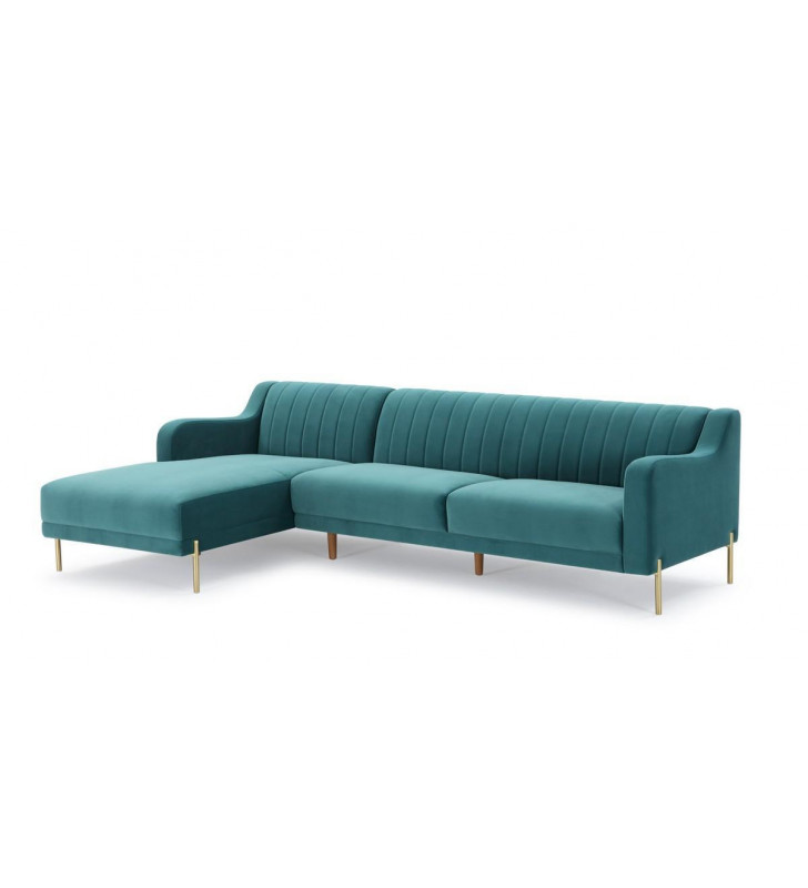Teal Velvet Sectional Sofa w/ Left Facing Chaise VIG Divani Casa Flow Modern 