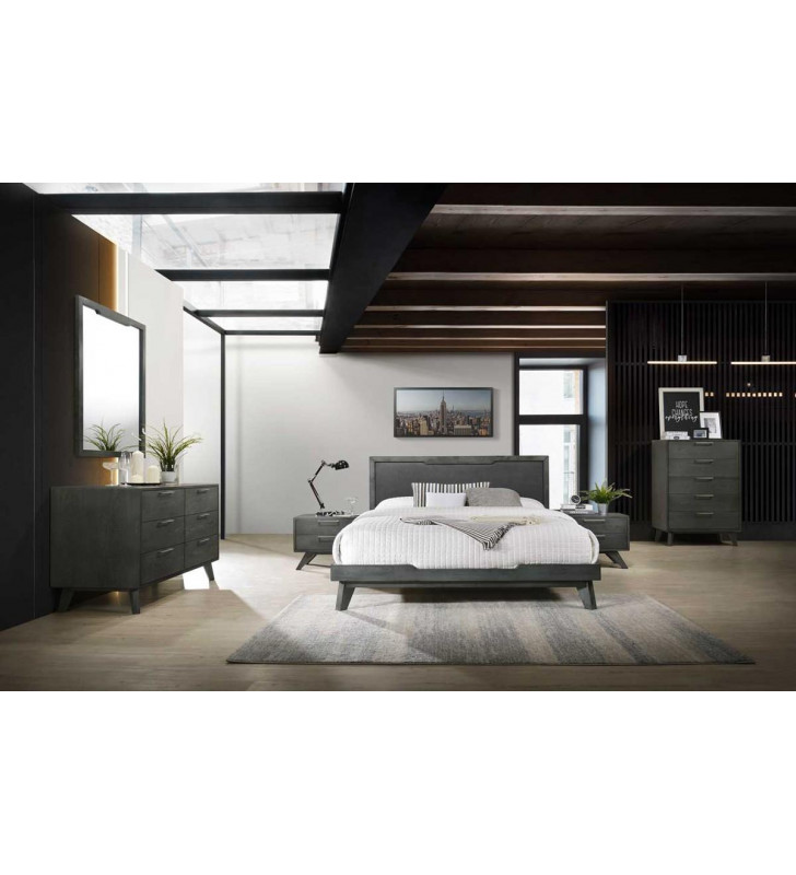 Grey Linen Fabric Grey Wash King Bedroom Set 5P VIG Nova Domus Soria Modern 