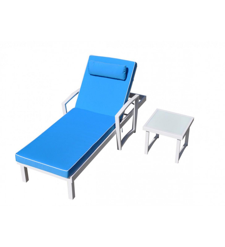 Outdoor Blue & White Sun Bed & End Table Set Modern VIG Renava Tampa 