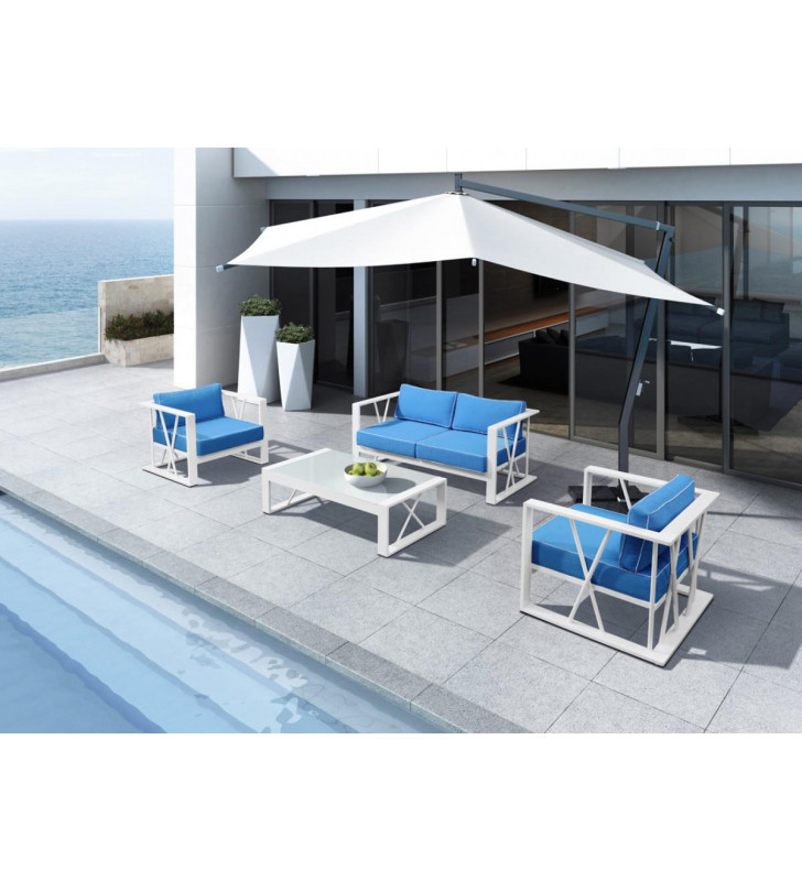 Outdoor Blue & White Conversation Loveseat Set 4Pcs Modern VIG Renava Palms 