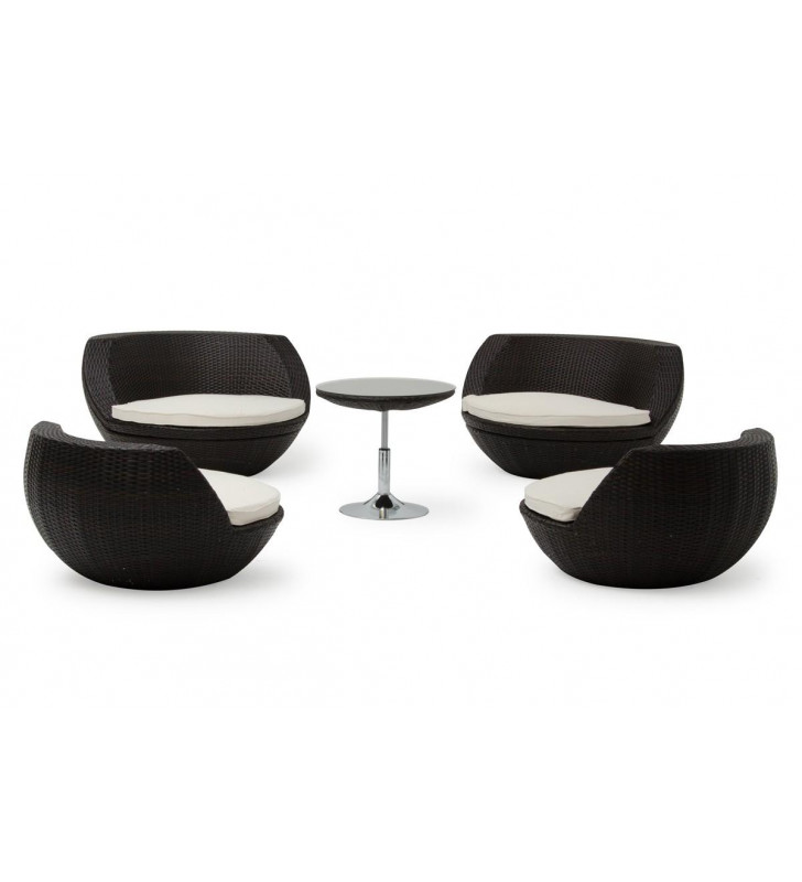 Outdoor Brown Weatherproof Wicker Seating Set 5 PcsModern VIG Renava Ovum 