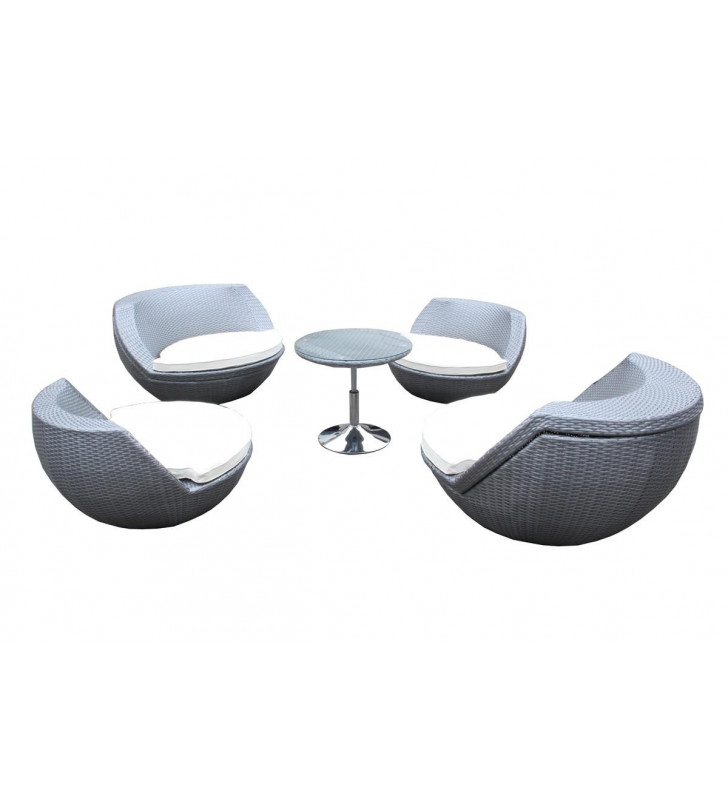 Outdoor Silver Weatherproof Wicker Seating Set 5Pcs Modern VIG Renava Ovum