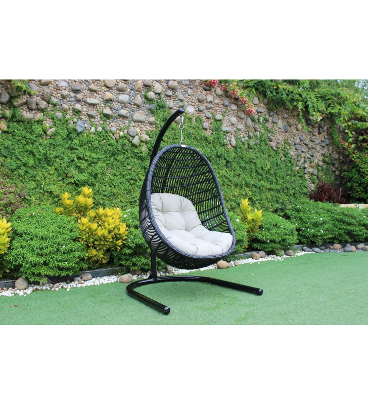 Outdoor Aluminum Frame Black & Beige Hanging Chair Modern VIG Renava Havana 