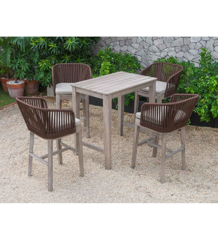 Outdoor Grey Solid Wood Bar Table Set 5Pcs Modern VIG Renava Fiji