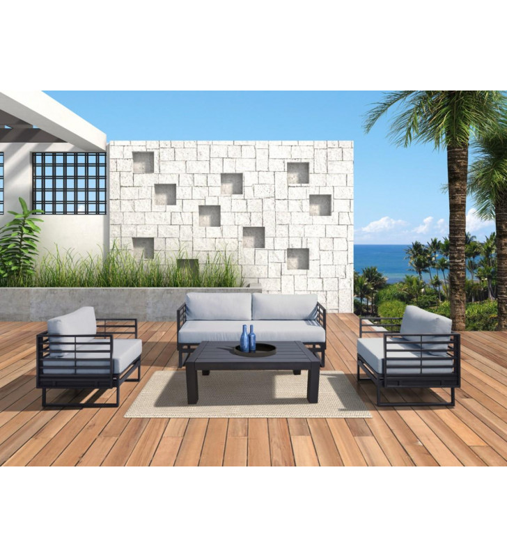 Outdoor Grey & Black Sofa Set 4 Pcs VIG Renava Wharf SPECIAL ORDER PRODUCT