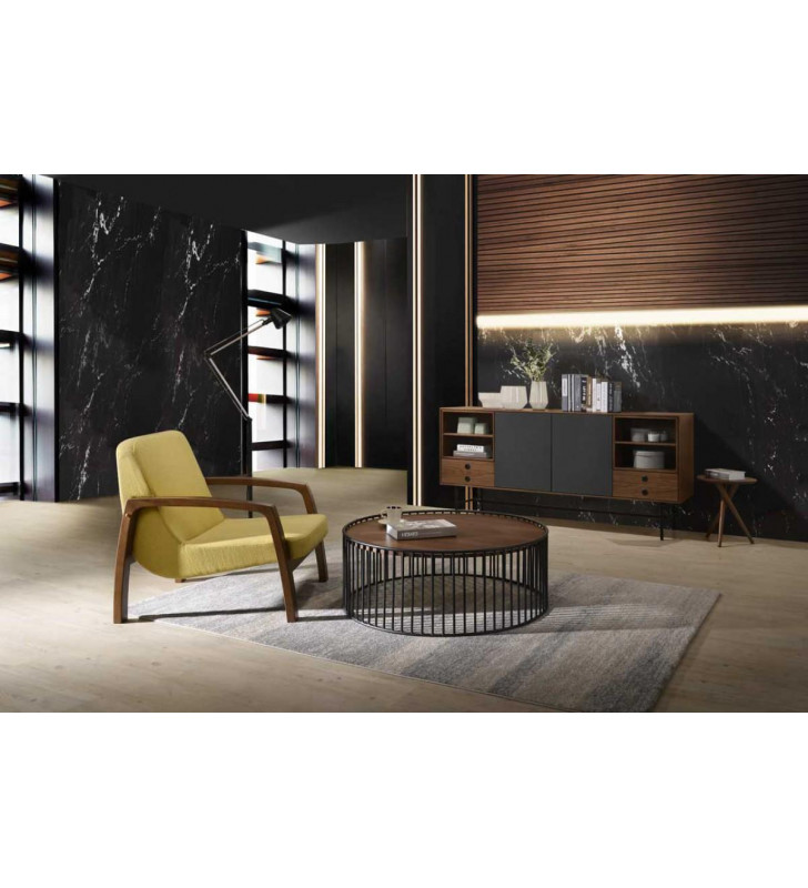 Modern Walnut & Black Round Coffee Table VIG Modrest Bronson Contemporary