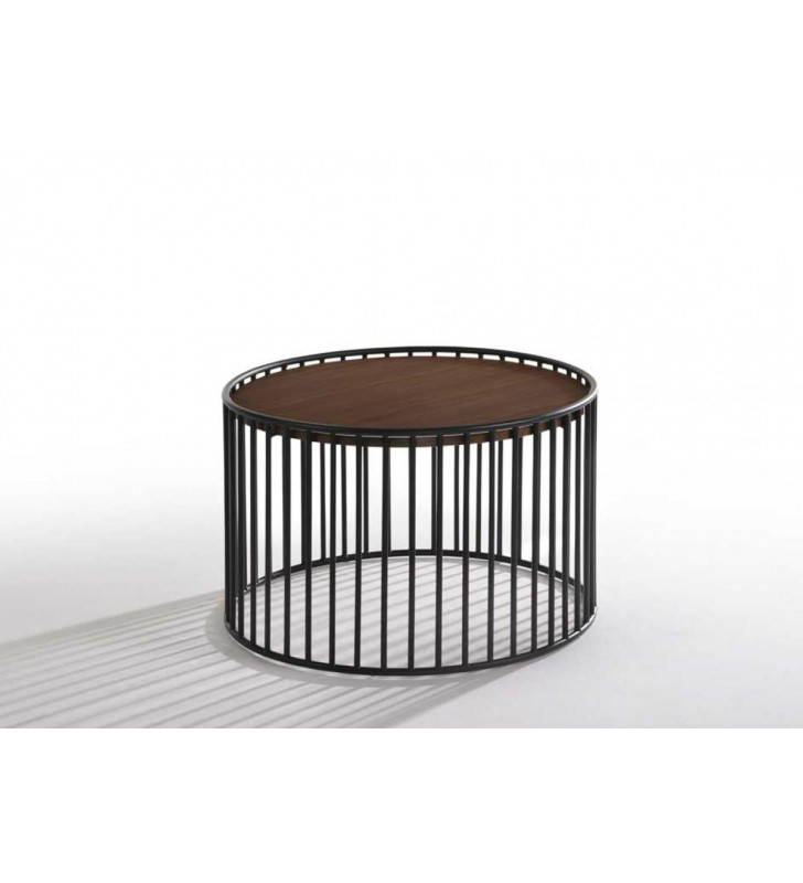 Walnut & Black Round End Table VIG Modrest Bronson Contemporary Modern 