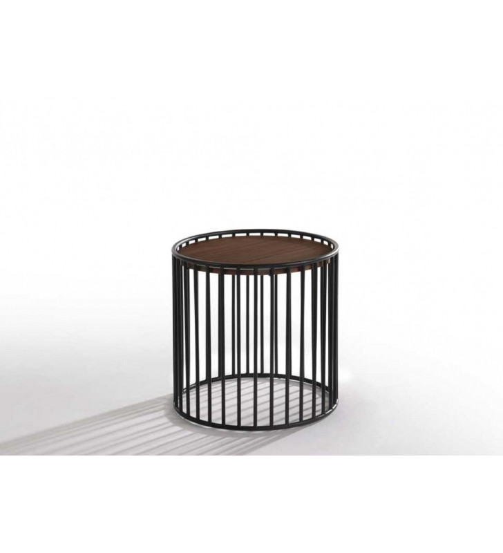 Modern Walnut & Black Round Tea Table VIG Modrest Bronson Contemporary