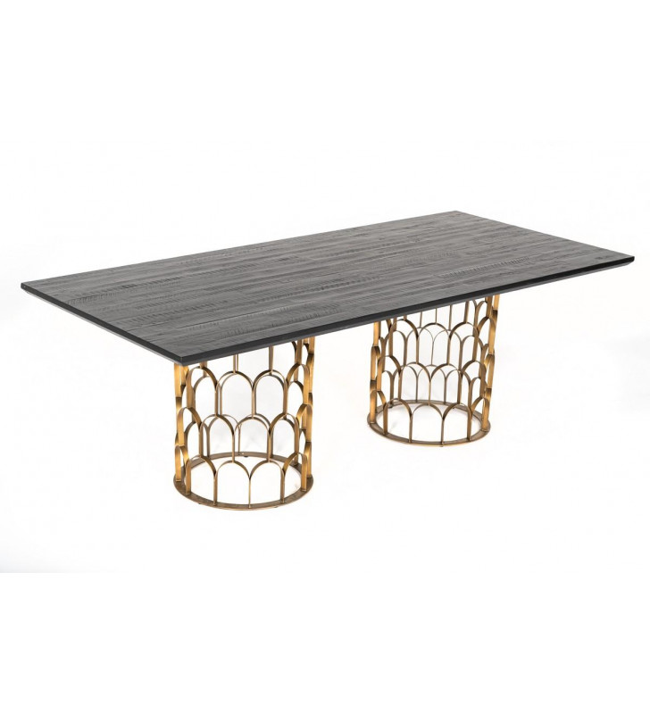 Black Acacia & Antique Brass Dining Table VIG Modrest Natalie Modern 
