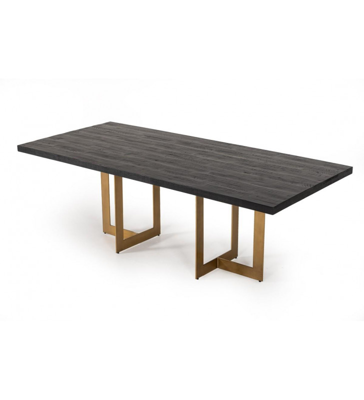 Black Acacia & Antique Brass Dining Table VIG Modrest Cheryl Modern Contemporary
