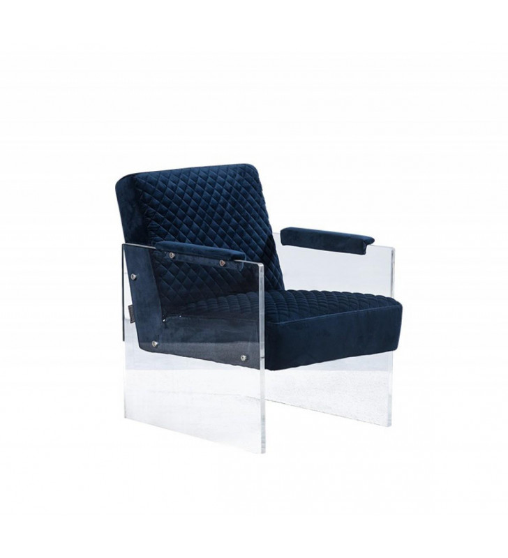 Blue Velvet & Acrylic Lounge Chair VIG Divani Casa Edmond Modern Contemporary