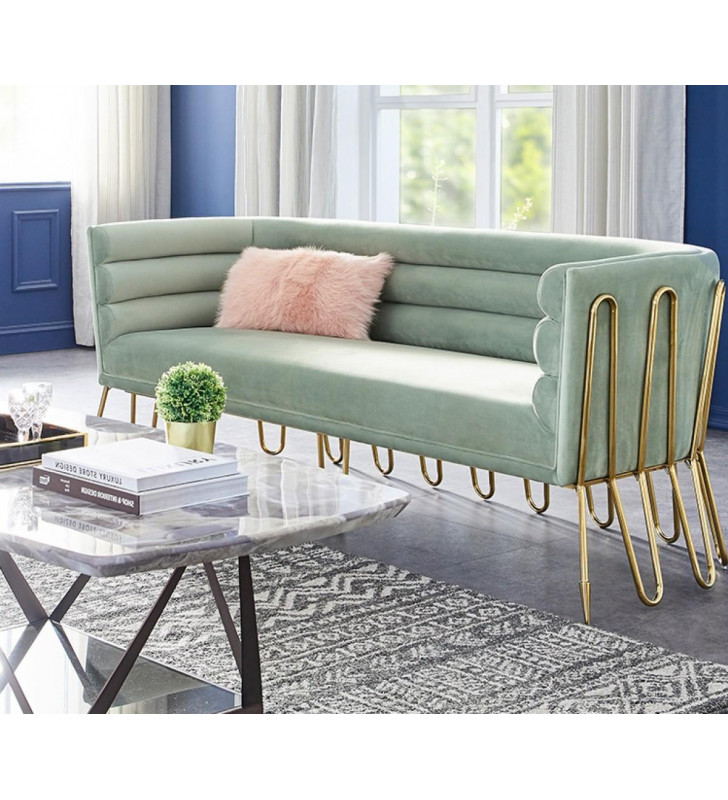 Light Green Velvet & Gold Sofa VIG Divani Casa Bixby Modern Contemporary