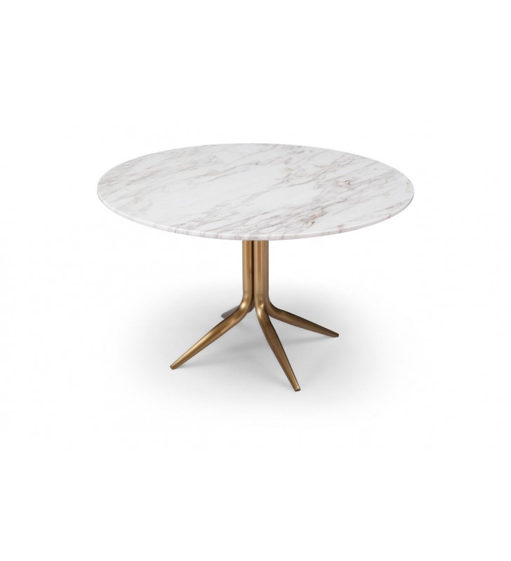 White Marble & Bronze Round Coffee Table VIG Modrest Surrey Modern Contemporary