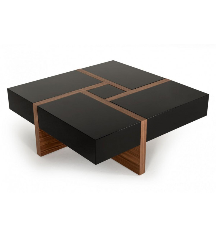 Black & Walnut Coffee Table VIG Modrest Makai Modern Contemporary