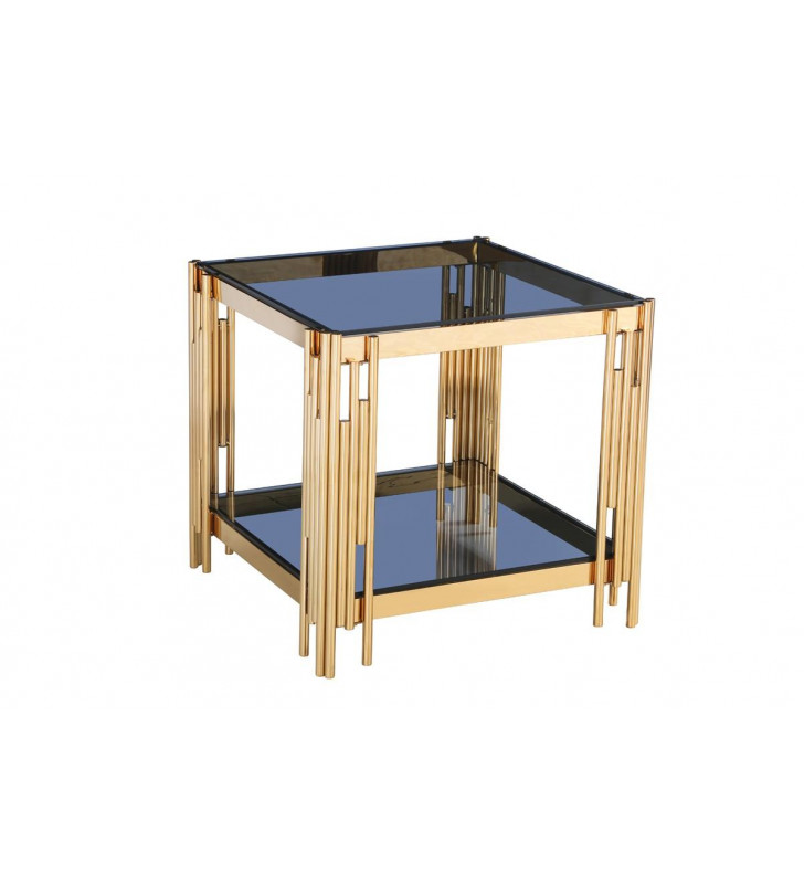 Smoked Glass & Gold End Table VIG Modrest Alameda Modern Contemporary