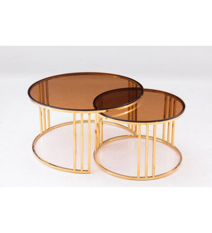 Gold Coffee Table & End Table Set 2 VIG Modrest Alondra Modern Contemporary