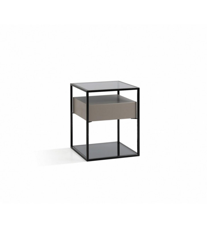 Smoked Glass & Grey End Table VIG Modrest Perkins Modern Contemporary