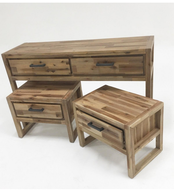 Nutmeg Acacia Console & End Table Set 3 Pcs Contemporary Modrest Mandy 