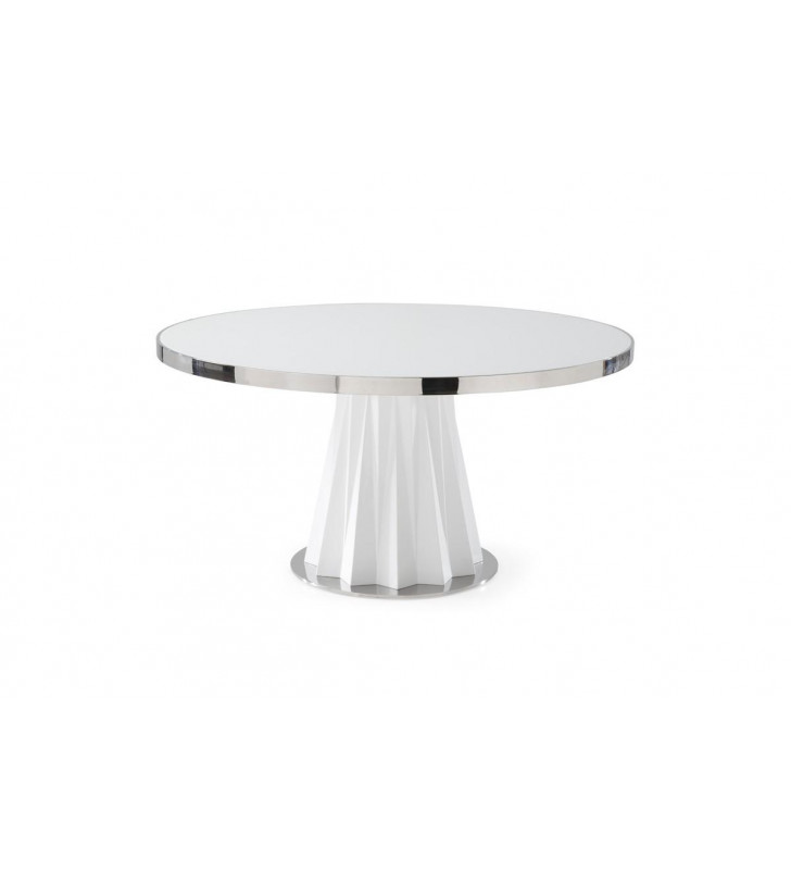Glossy White Round Dining Table VIG Modrest Cabaret Modern Contemporary 