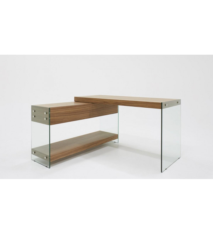 Home Office Computer Desk Walnut & Glass Modrest Laxson VIG Modern Contemporary