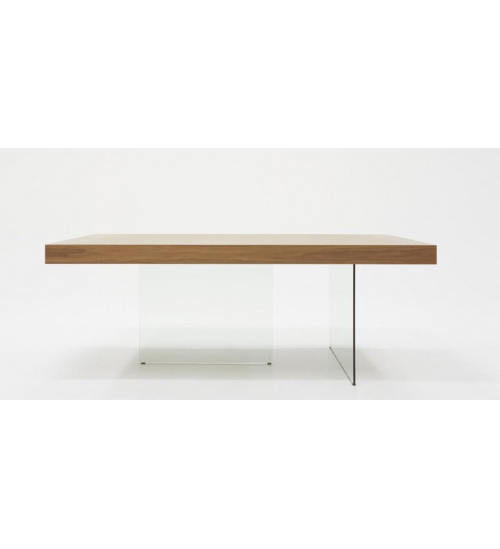 Walnut & Tempered Glass Dining Table Modrest Encino Modern Contemporary