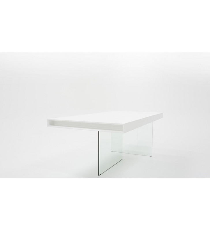 Glossy White & Tempered Glass Dining Table Modrest Encino Modern Contemporary