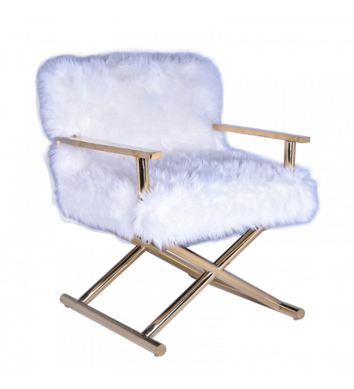 White Faux Fur & Gold Accent Chair VIG Modrest Corley Modern Contemporary