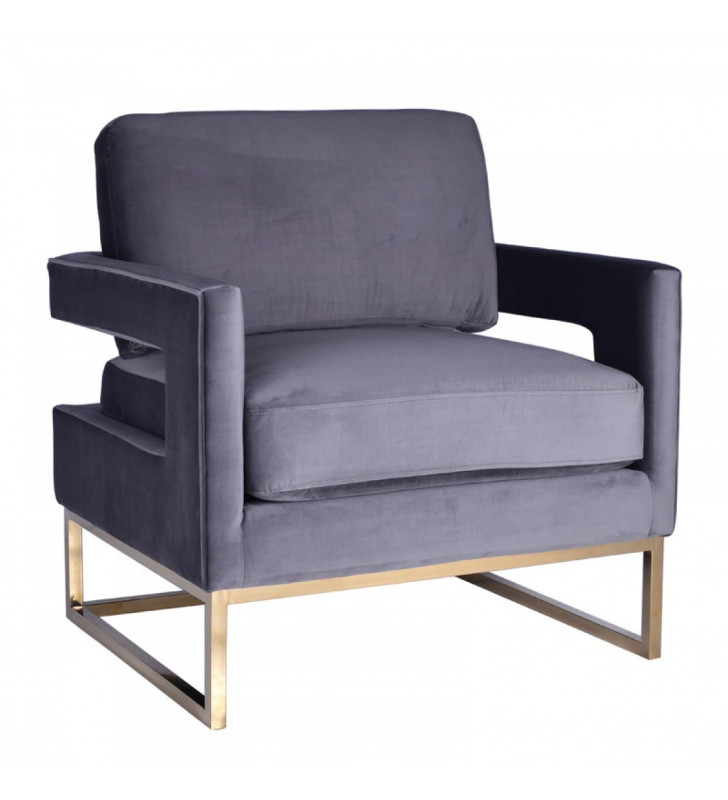 Grey Velvet & Gold Accent Chair VIG Modrest Edna Modern Contemporary