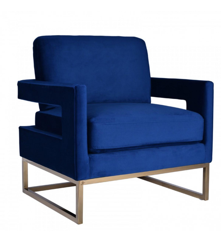 Blue Velvet & Gold Accent Chair VIG Modrest Edna Modern Contemporary