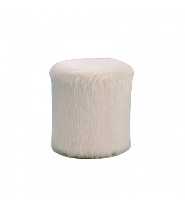 White Faux Fur & Gold Ottoman VIG Modrest Ghent Modern Contemporary