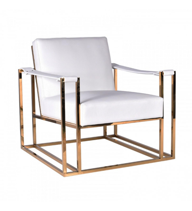 White Leatherette & Gold Accent Chair VIG Modrest Larson Modern Contemporary