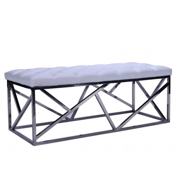 White Leatherette Stainless Steel Bench VIG Modrest Lindsey Modern Contemporary