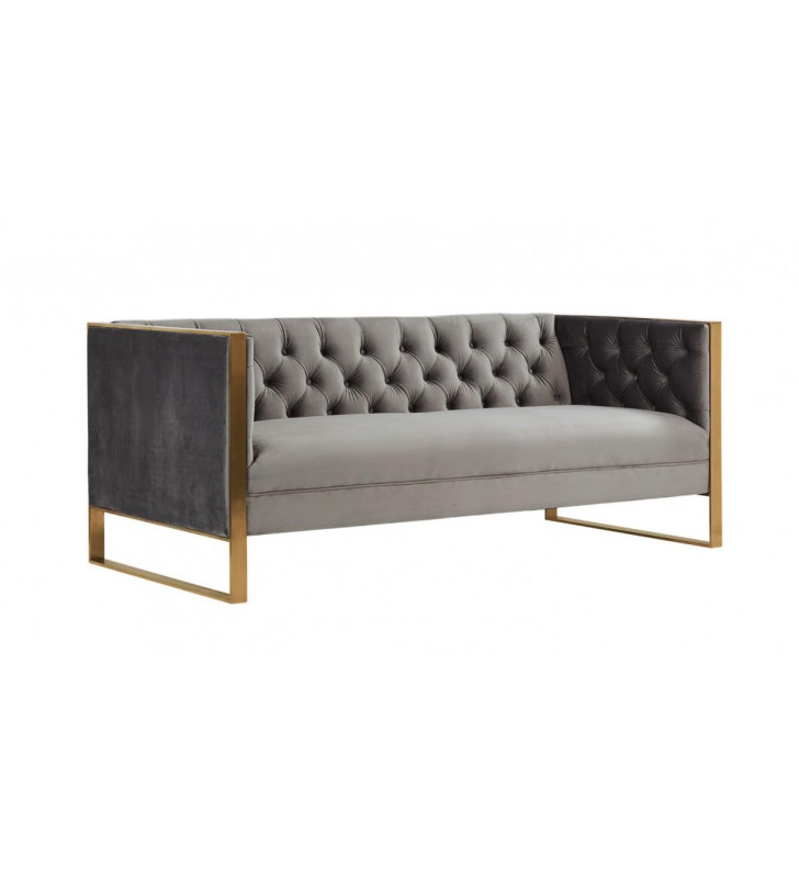 Grey Velvet & Gold Tufted Sofa VIG Divani Casa Carlos Modern Contemporary