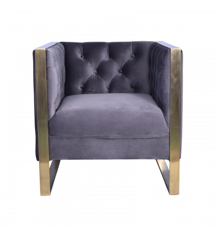 Grey Velvet & Gold Accent Chair VIG Divani Casa Carlos Modern Contemporary
